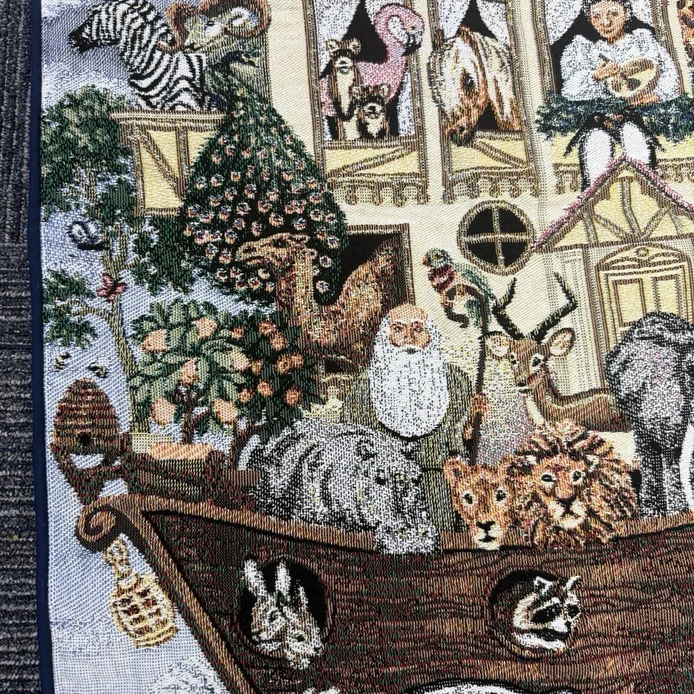 Vintage Noah's Ark Wall Tapestry 32×25 Animal Nursery Christian Decor Bible